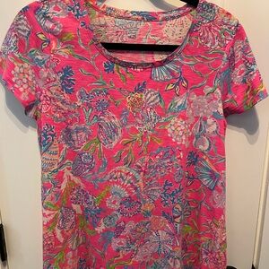 Lily Pulitzer Women’s Etta Scoop Neck Pink Floral Short Sleeve Top Size M